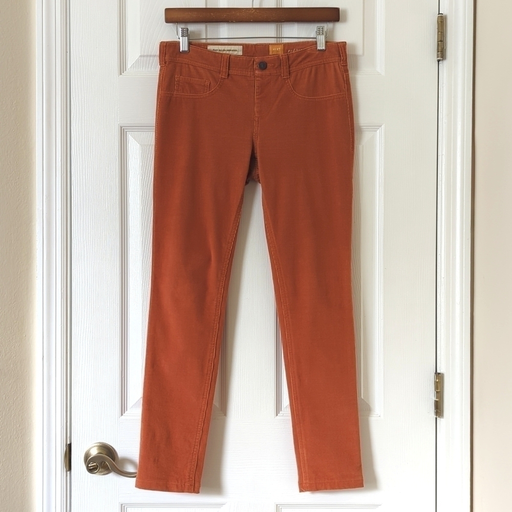 Pilcro Anthropologie Serif Pinwale Corduroy Mid Rise Skinny Pants Orange 27
